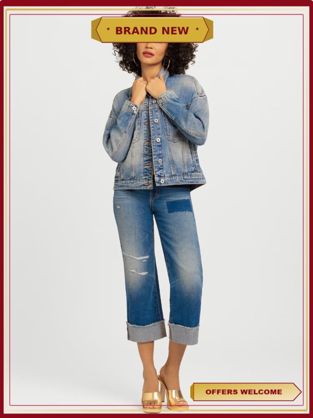 Swing Denim Jacket Button Front Pleated Back Layer - Picture 6 of 7